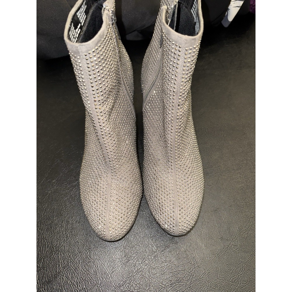 Juicy Couture AVORA Charcoal Rhinestone Sparkle Ankle Boots Zip Up Size 9.5M